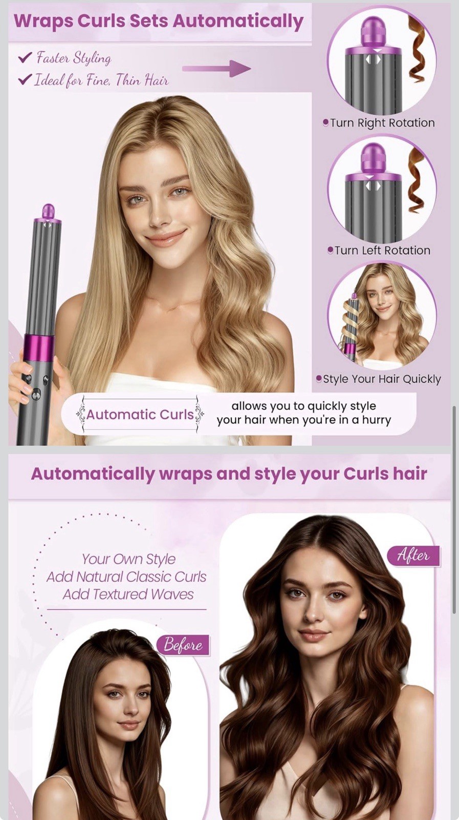 Long barrel curl Multi Direction 1.6 in for Dyson Airwrap Hair Styler HS01 05 8