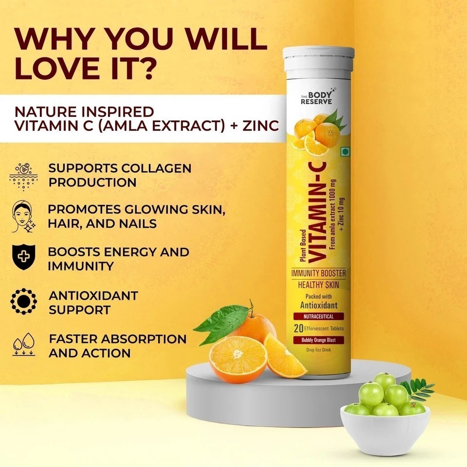 The Body Reserve Natural Vitamin C, Amla Extract With Zinc | Orange Flavour 80N