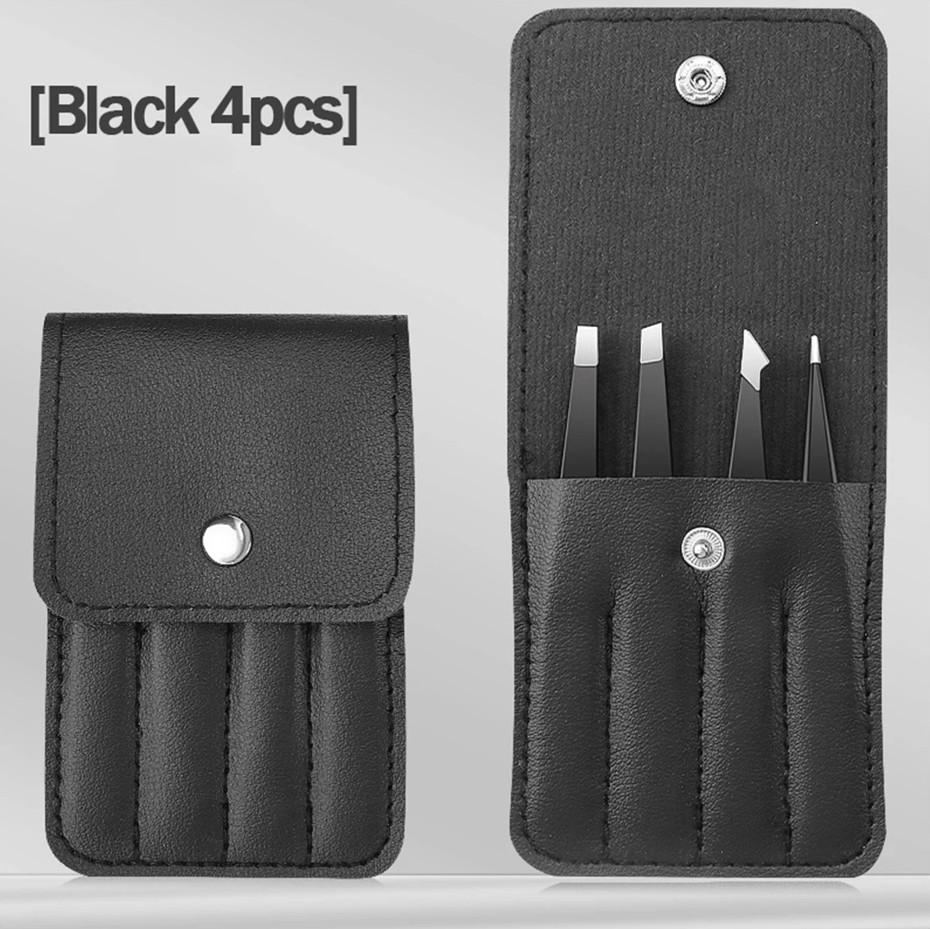 4pcs Stainless Steel Precision Tweezers Set for Eyelash Eyebrow Makeup