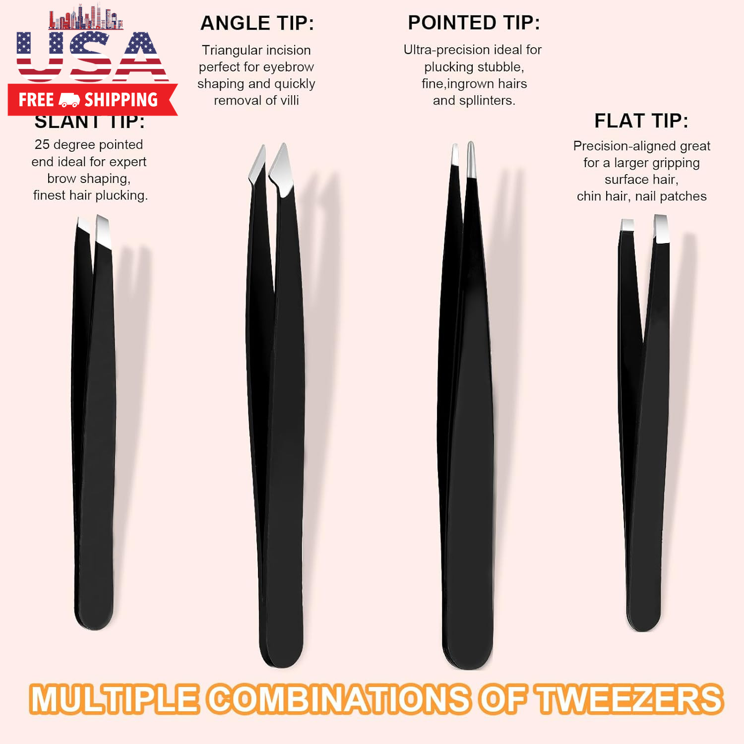 Tweezers Set,9 Pcs Professional Stainless Steel Tweezer Kit-Great Precision Eyeb