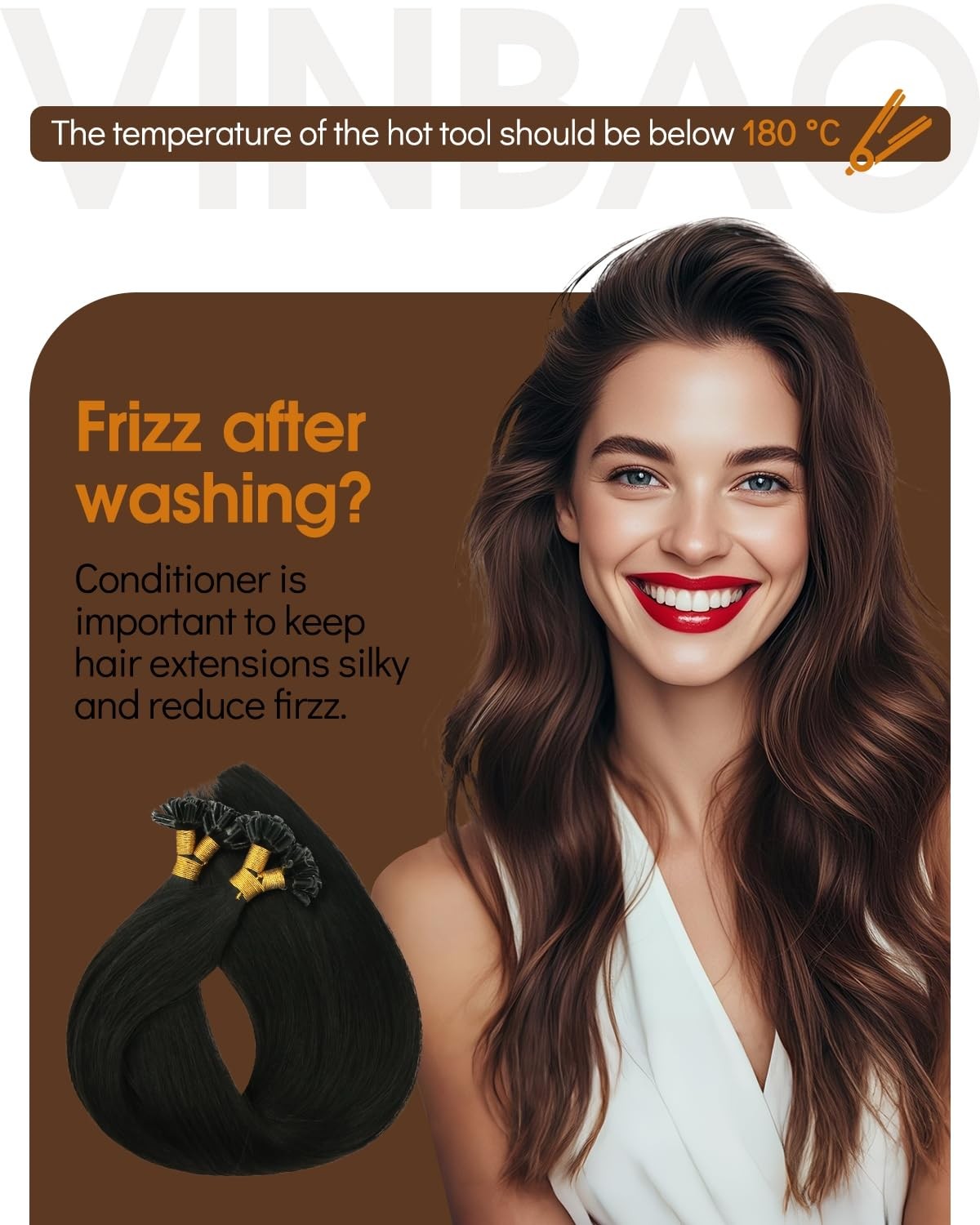 Vinbao U Tip Hair Extensions Black Keratin Hair Extensions 50S 40G Hot Fusion