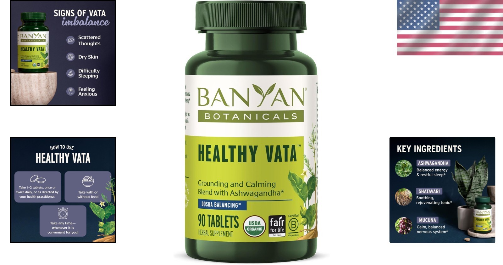 90 Tablets of Organic Healthy Vata – Natural Support for Sleep, Skin, & Clarity