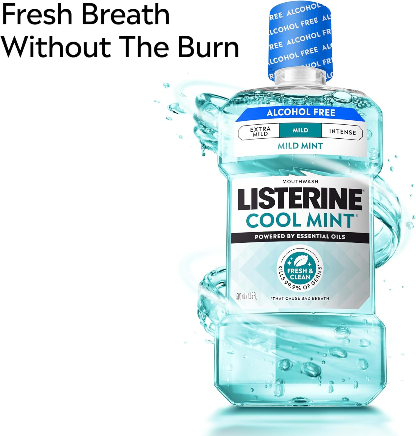Cool Mint Alcohol-Free Mild Mouthwash, Oral Rinse Kills 99.9% of Germs