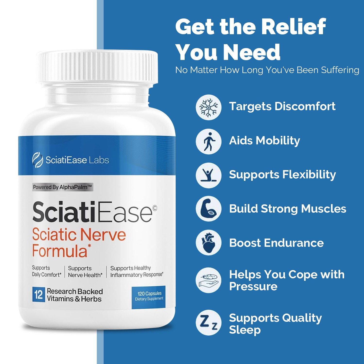 SciatiEase Labs Sciatic Nerve Formula- Build Muscle and Endurance, Improve Sleep