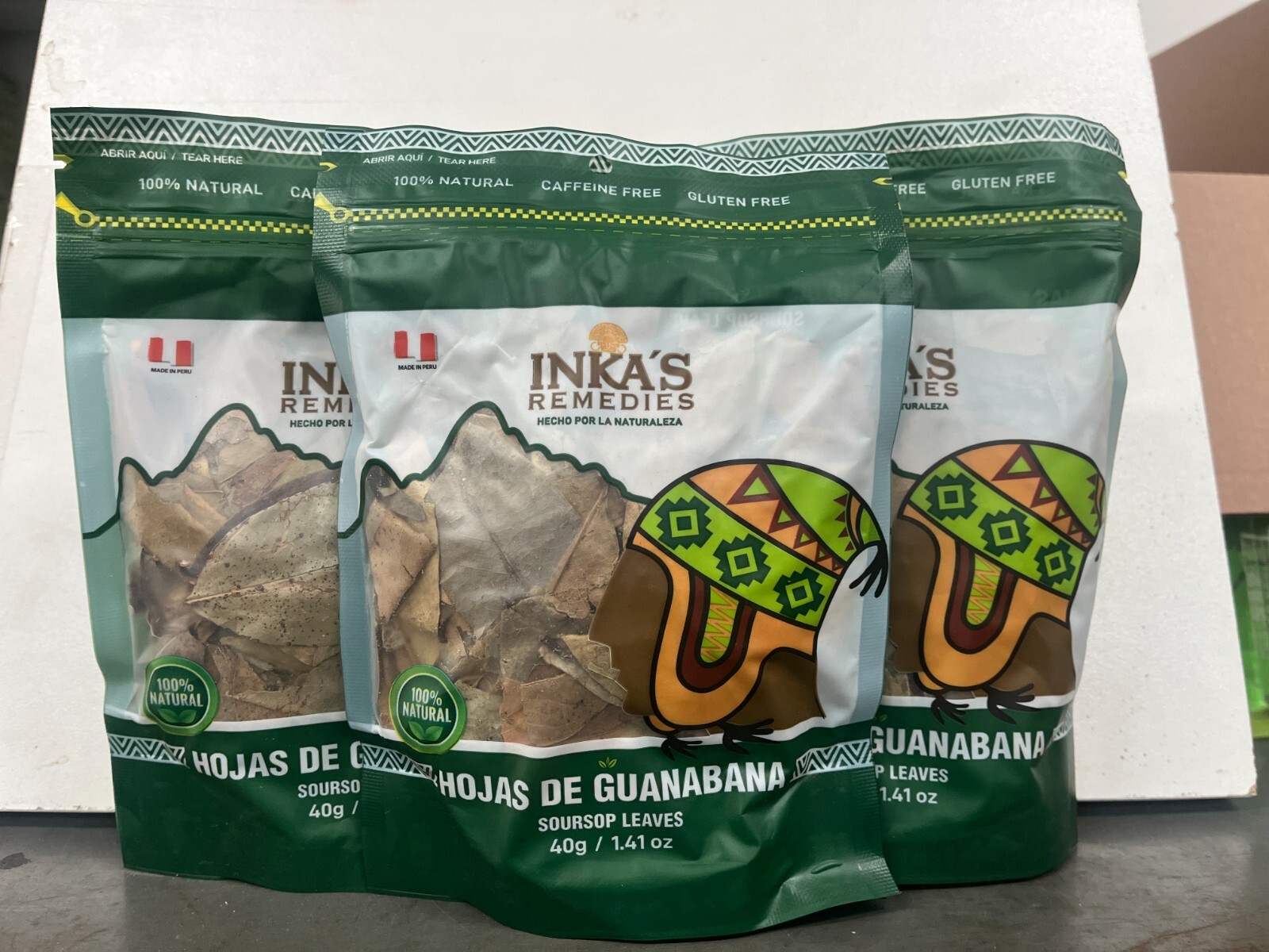 3 (PACK) Inka’s Remedies Hojas/ Guanabana 100% Natural 40g/1.14 oz total 120 g.