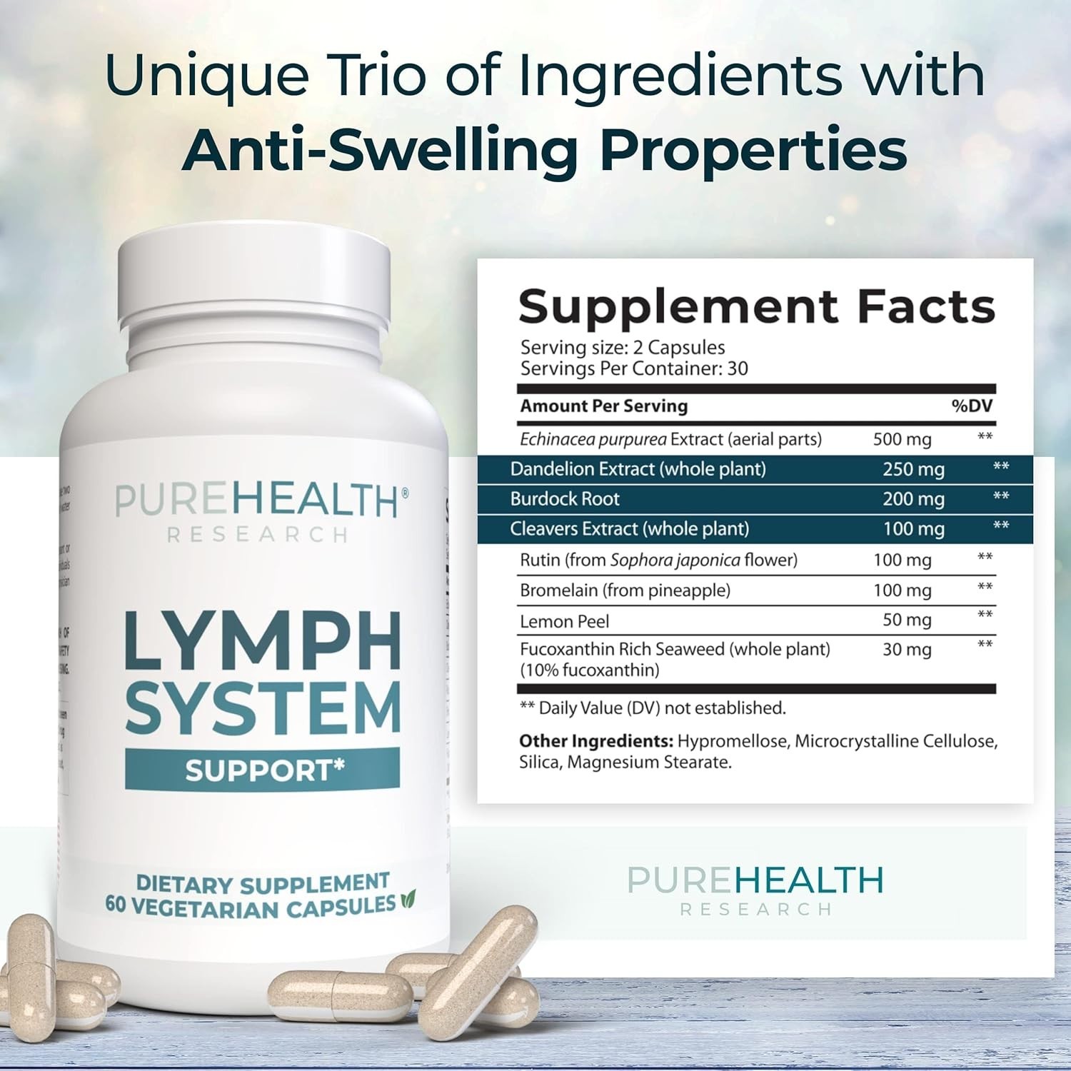 PUREHEALTH RESEARCH Lymph System Support Supplement,Lymphatic Drainage