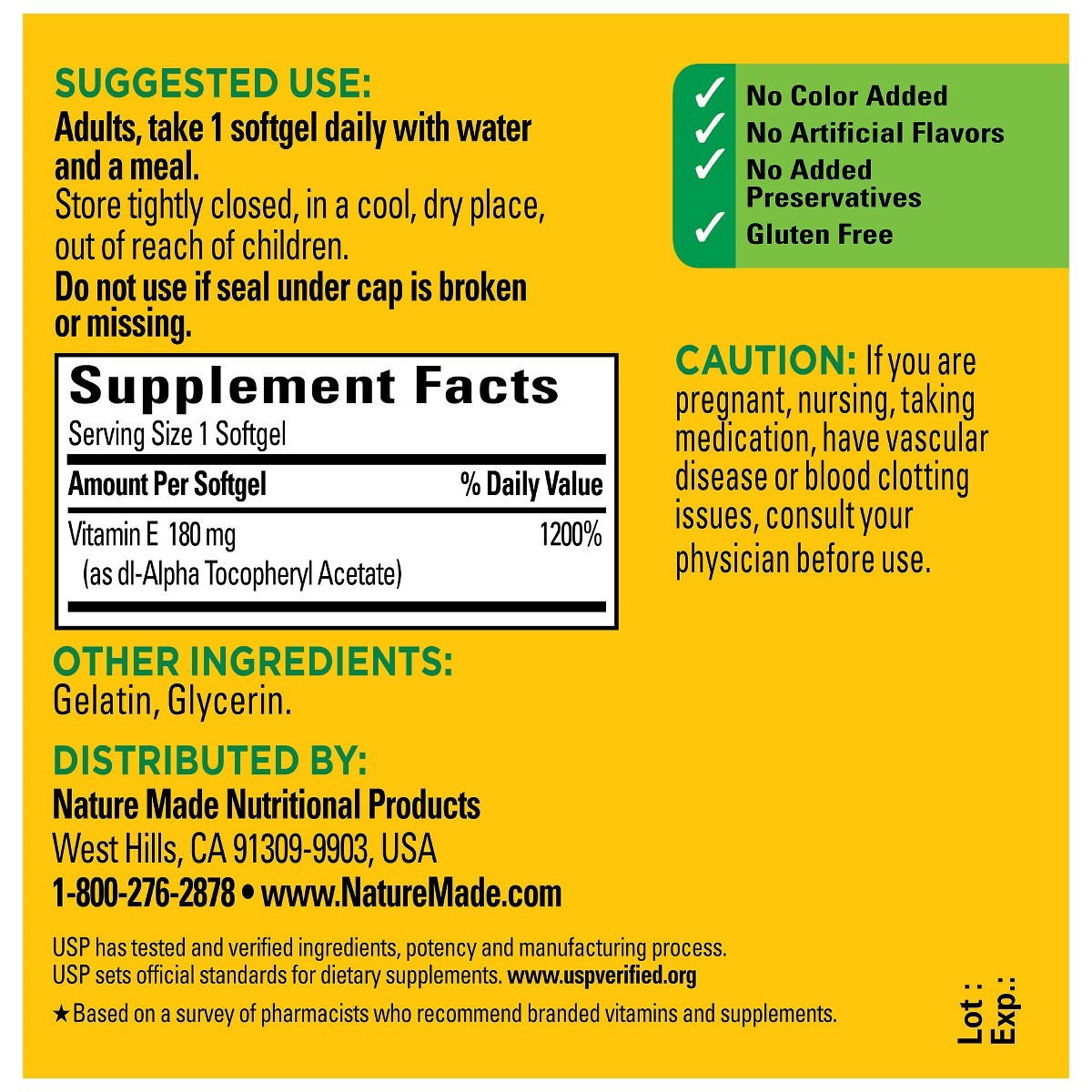 Nature Made Vitamin E 180 mg (400 IU) dl-Alpha for Antioxidant Support, 100ct