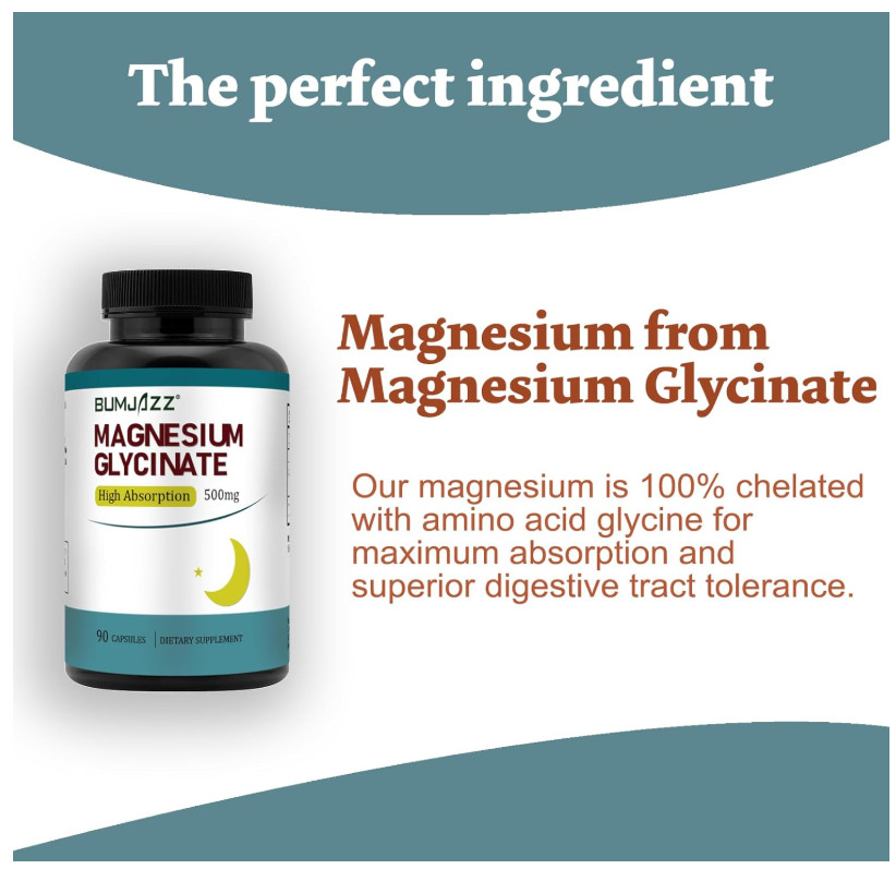 Magnesium Glycinate 500mg 90 Capsules Sleep Aid Muscle Support Gentle Stomach