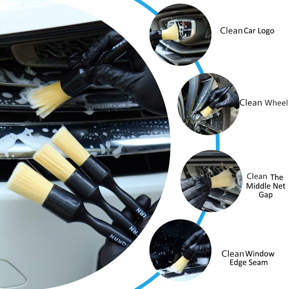 Boars Hair Ultra Soft Detailing Brushes Set, 4 Pcs Premium Natural Boars Bristle