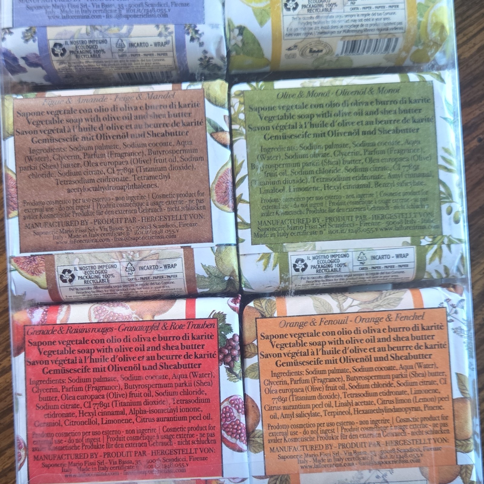 La Florentina Vegetable Soap Bar Set Shea Butter Olive Oil Assorted 6 x 2.4 oz