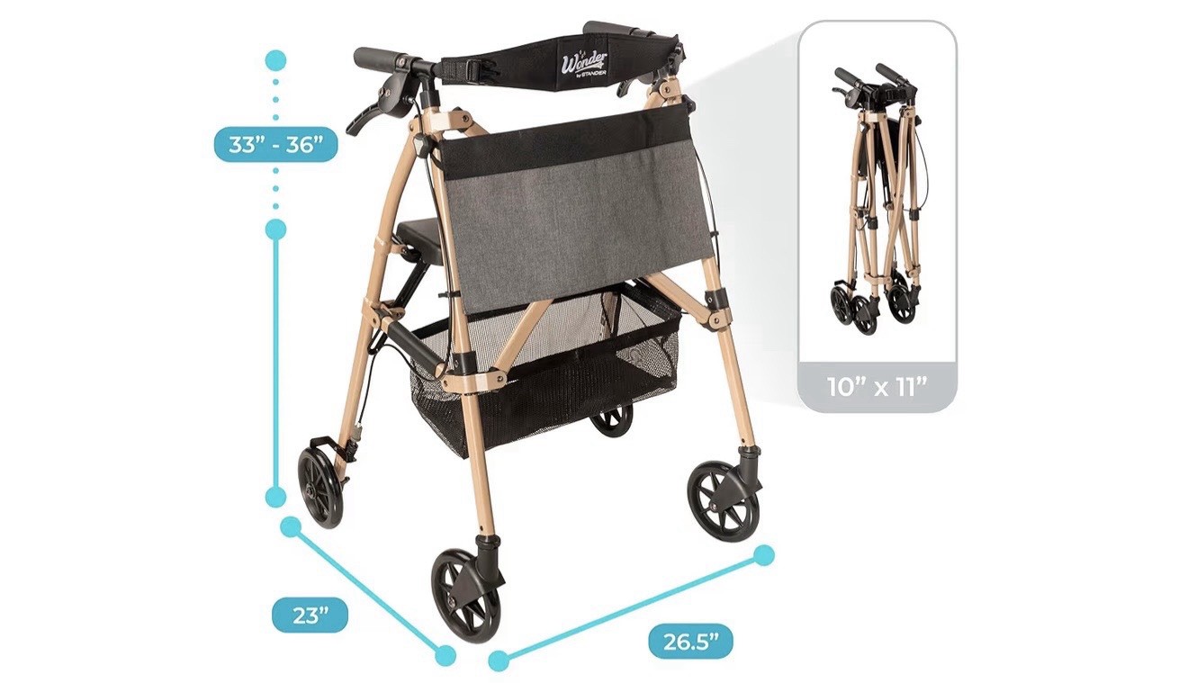 Wonder Standard Wonder Rollator Plus Walker EZ Fold-N-Go Lightweight, 4330-DS