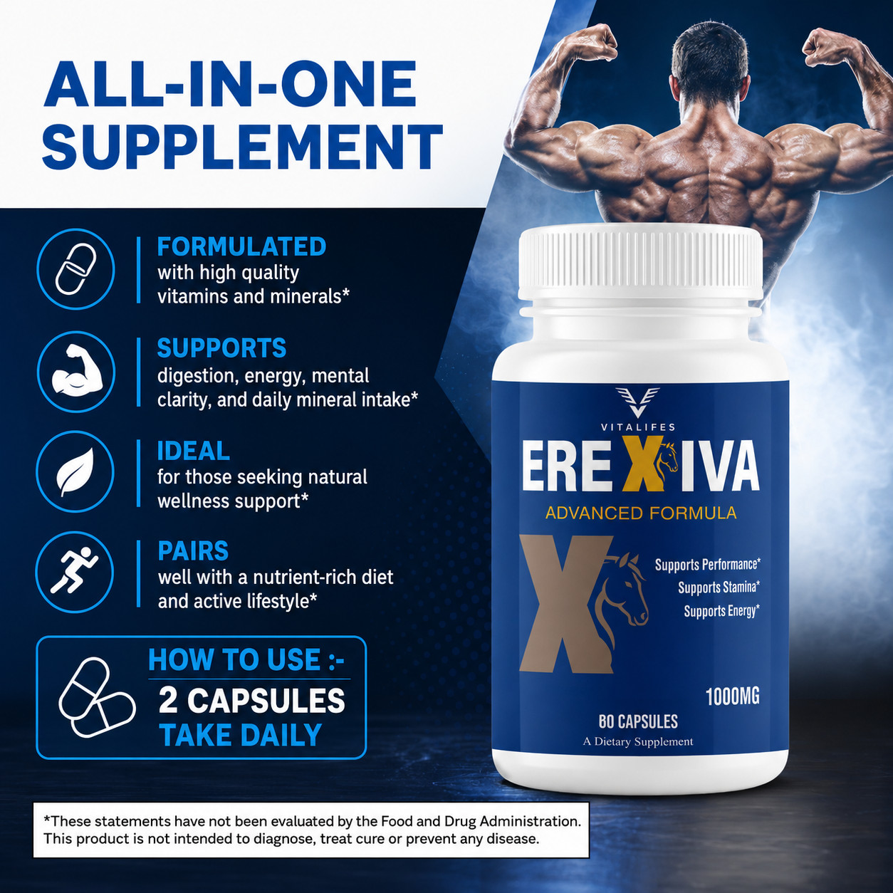 (5 Pack) Erexiva Capsules, Potent Formula Male Supplement for Health & Vitality