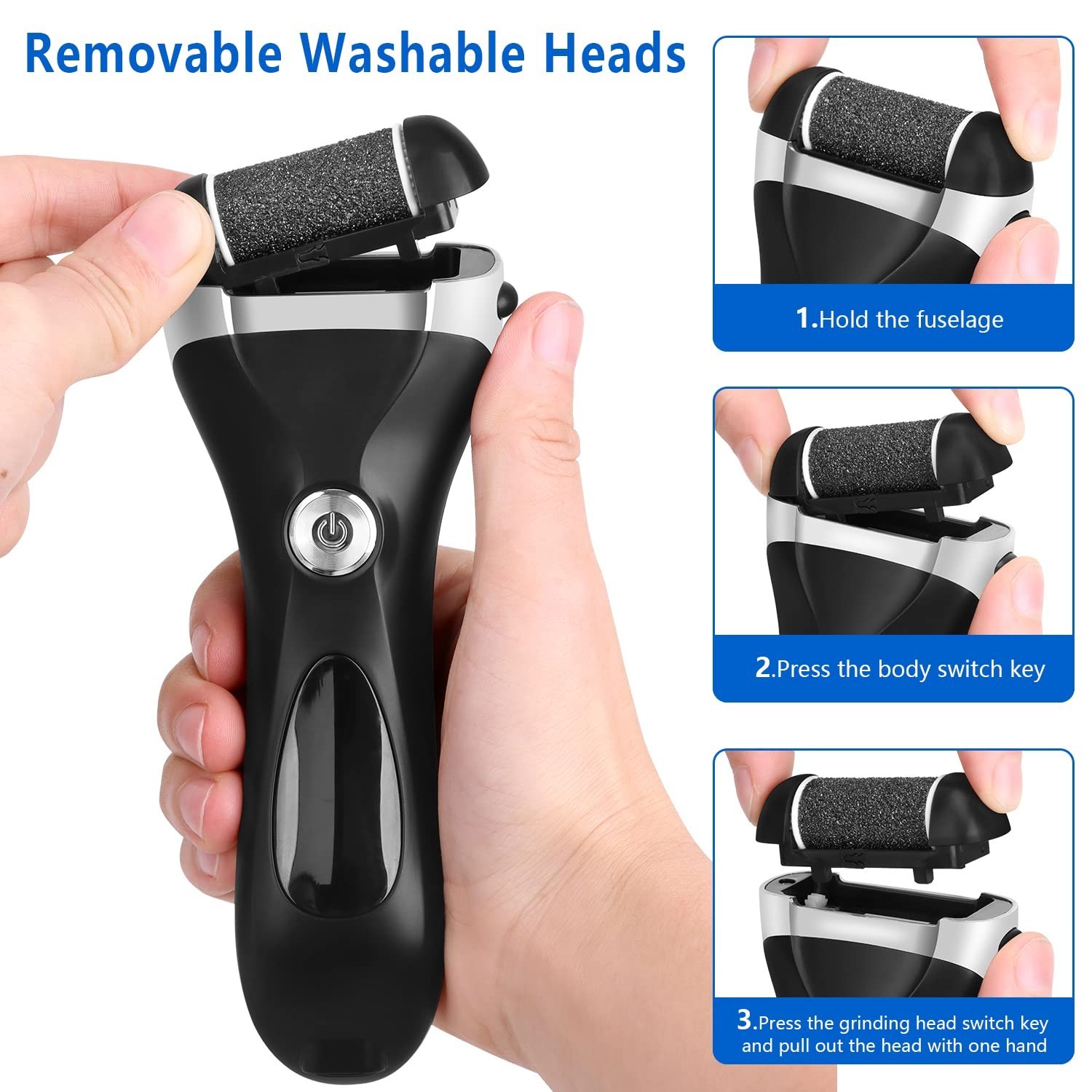 Rechargeable Electric Foot Callus Remover Kit – 3 Rollers, 2 Speeds, Battery Dis