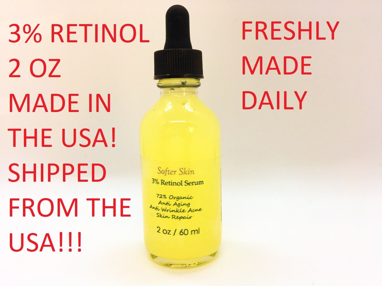 Retinol 3% Clinical Strength Organic Hyaluronic Acid Retinol Aging Wrinkle 2 oz
