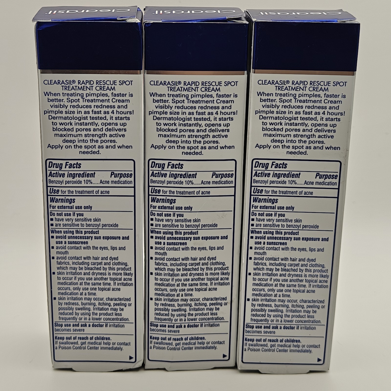 3 Pack Clearasil Rapid Rescue Spot Treatment Cream 1 oz Acne Exp 7/26 New
