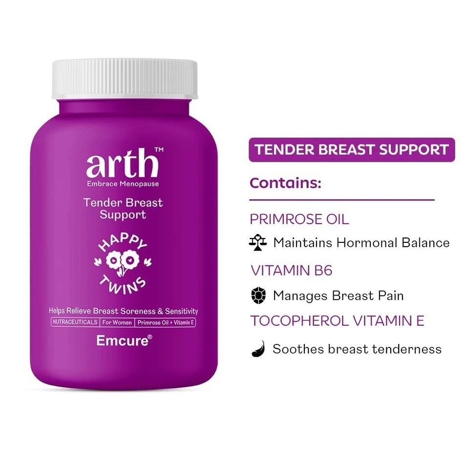 Emcure Arth Tender Breast Support, 1000mg Breast Care Capsules, 60 Veg Capsules