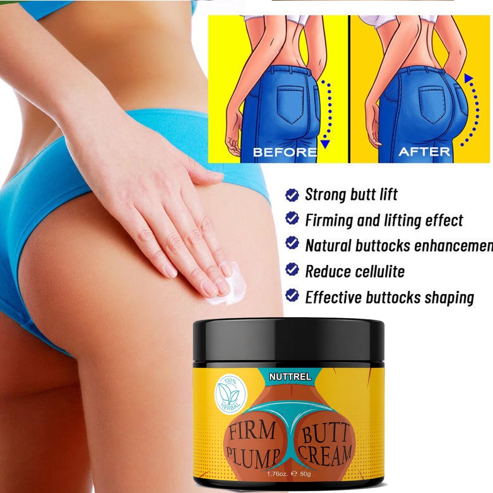 Nuttrel Butt Enlargement Enhancement Cream Buttock Firming Lifting Tighten 1.7oz