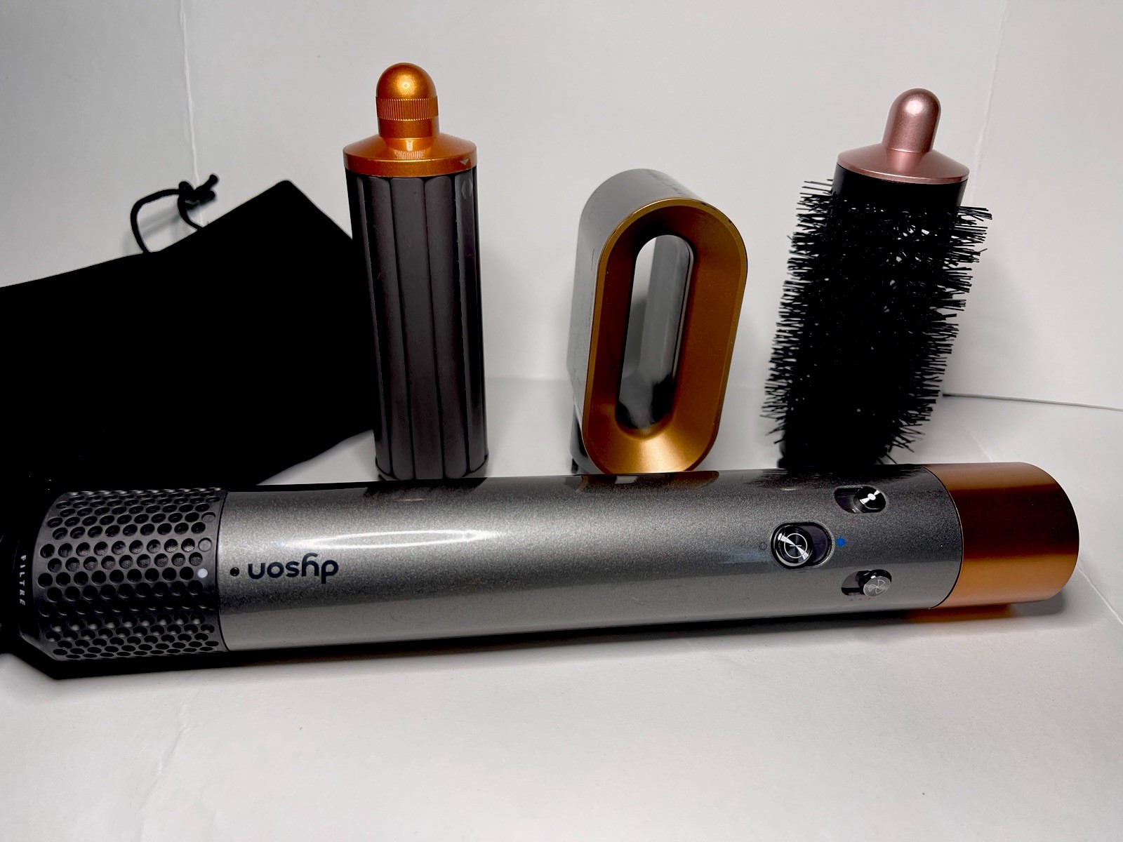 Dyson Airwrap Multistyler Nickel/Copper 3 Attachments dust bag Great condition