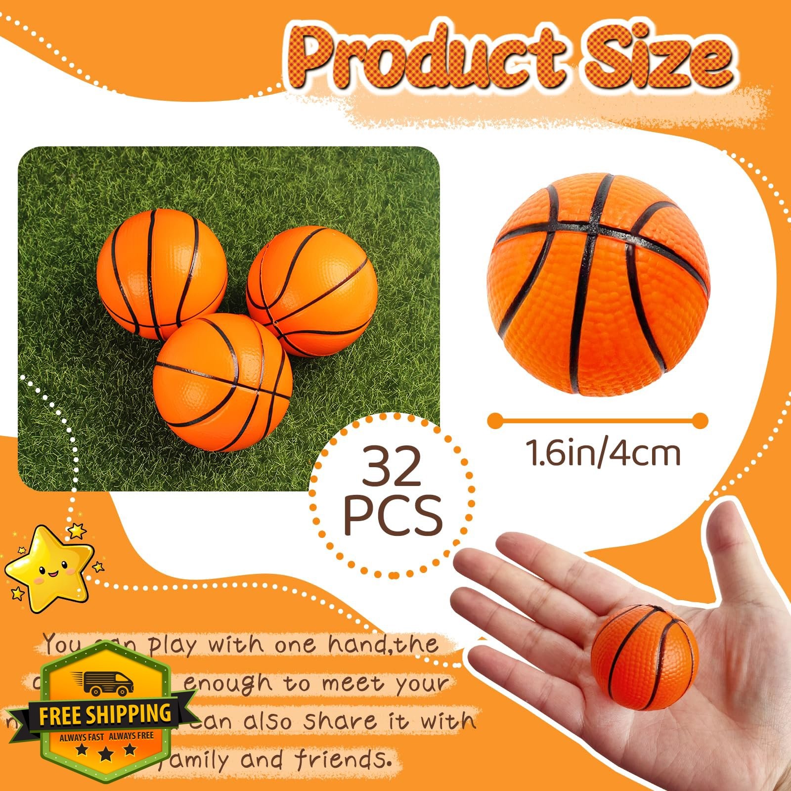 Xeehwb 32 PCS Basketball Stress Balls Foam Squeeze 1.6in