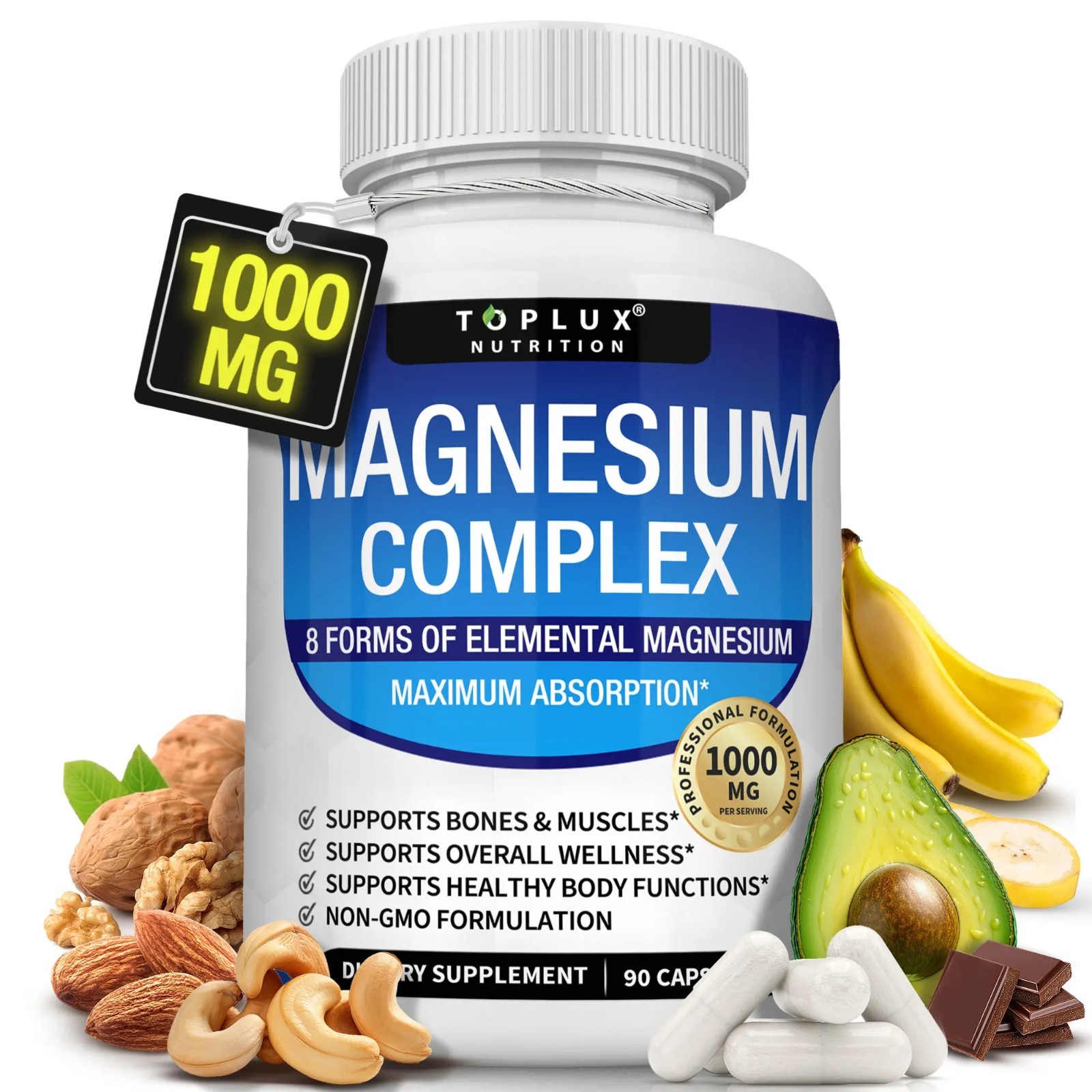 Toplux Magnesium Complex 1000mg Supplement 8 Forms for Bone & Muscle Support