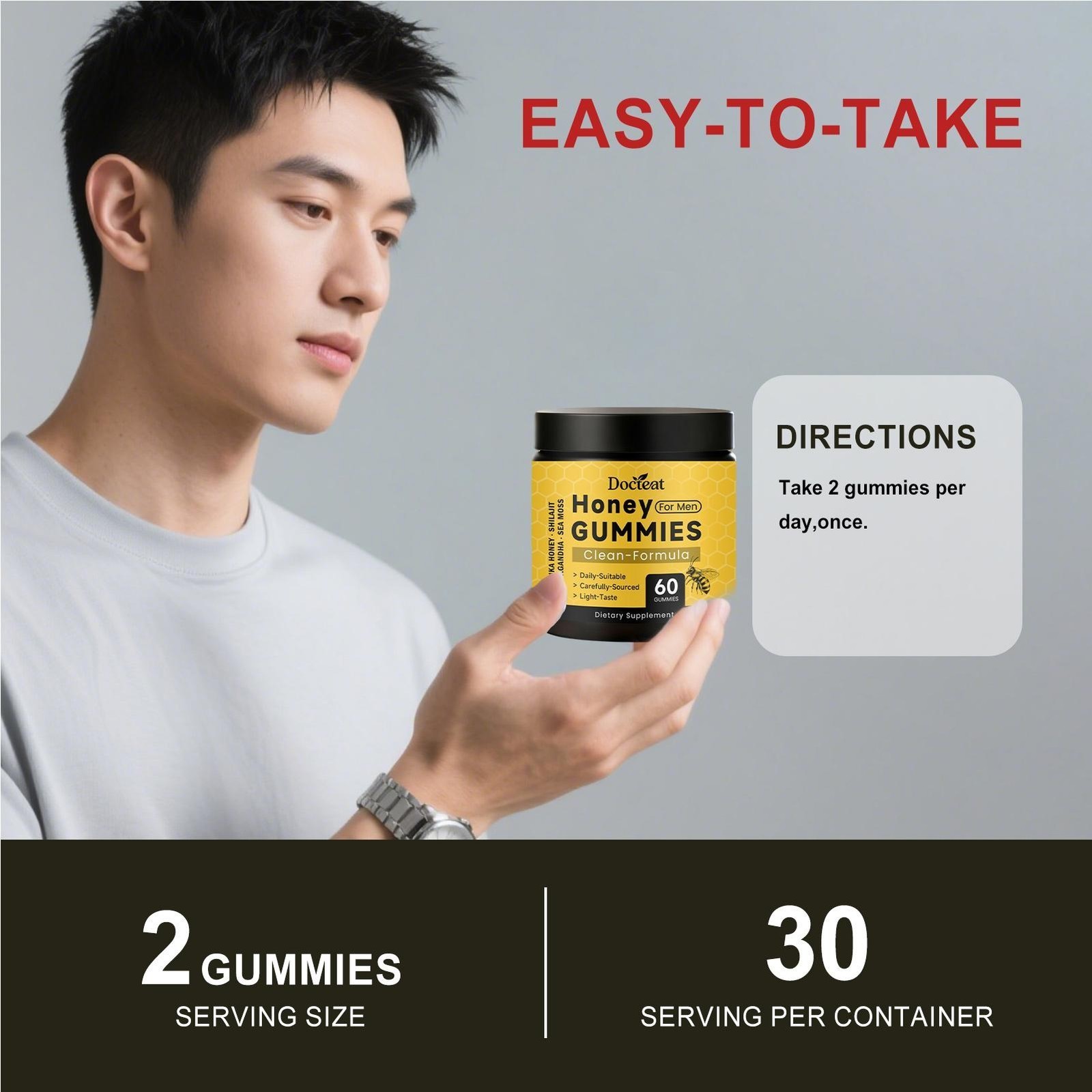Honey Gummies for Men, Vitality Booster Manuka Honey Gummies 60 Counts US
