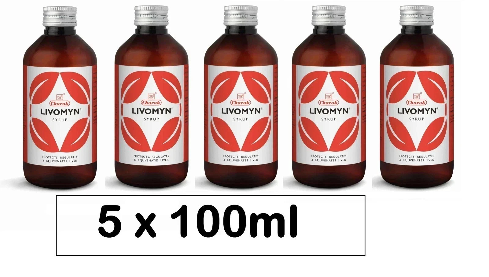 Pack of 5 Charak Livomyn Syrup 100ml Each for Liver Health,Digestion & Detox