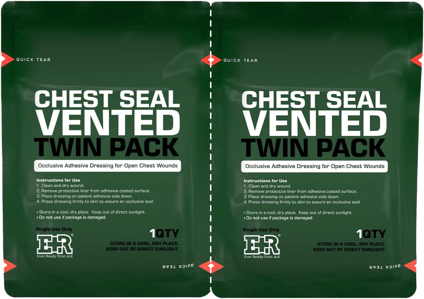 Ever Ready First Aid Vented Chest Seal Twin Pack for Wounds 6.6”