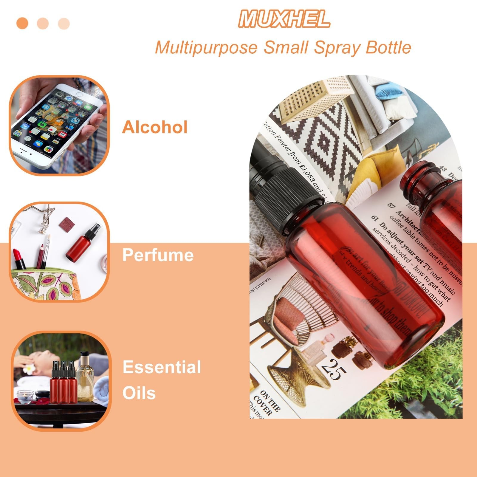 60 Pcs 1 oz Amber Spray Bottles – Fine Mist, Refillable, Anti-UV, Travel Size