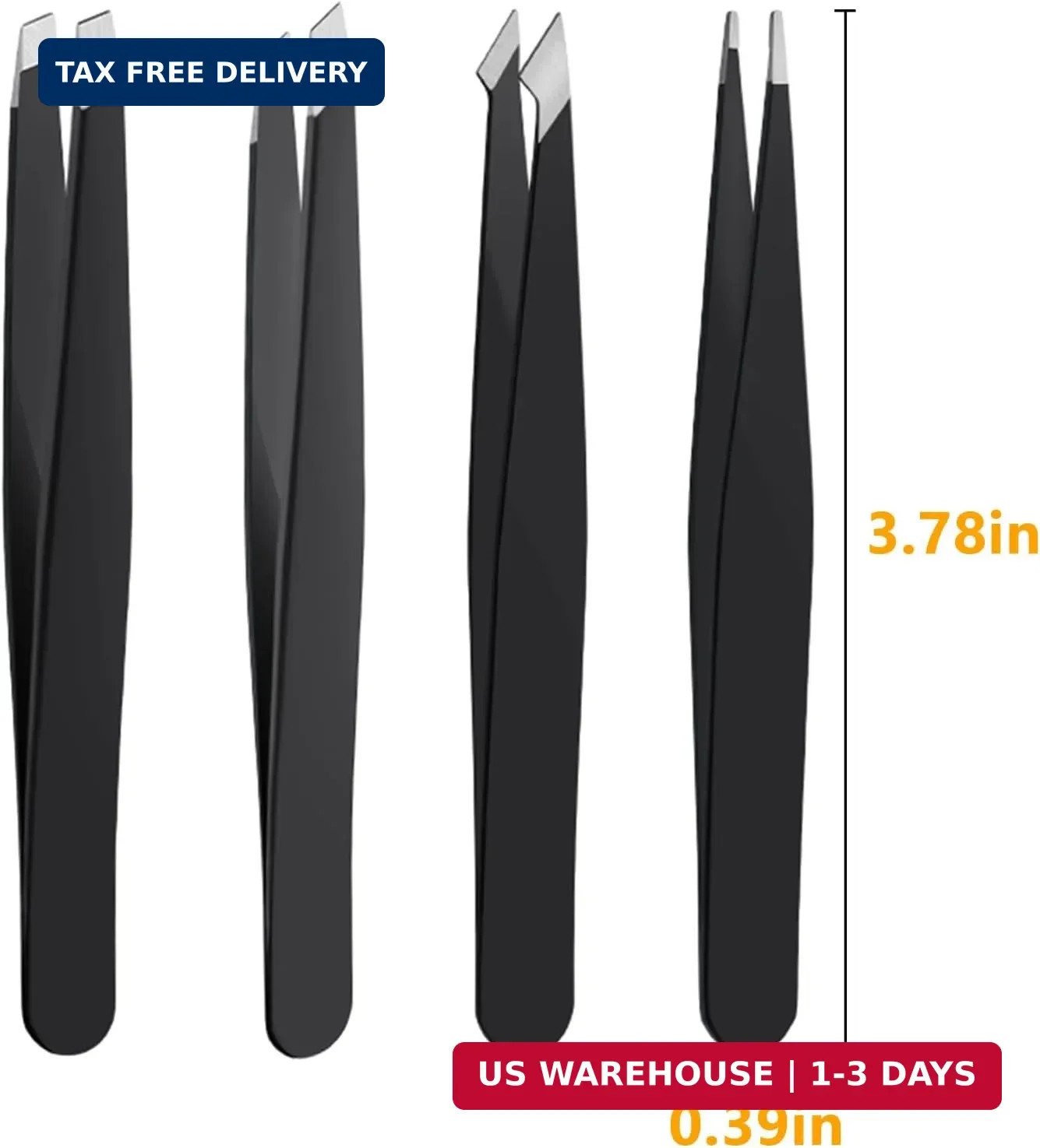 4 PCS Stainless Steel Tweezers Set – Precision Tweezers for Ingrown Hair, Facial
