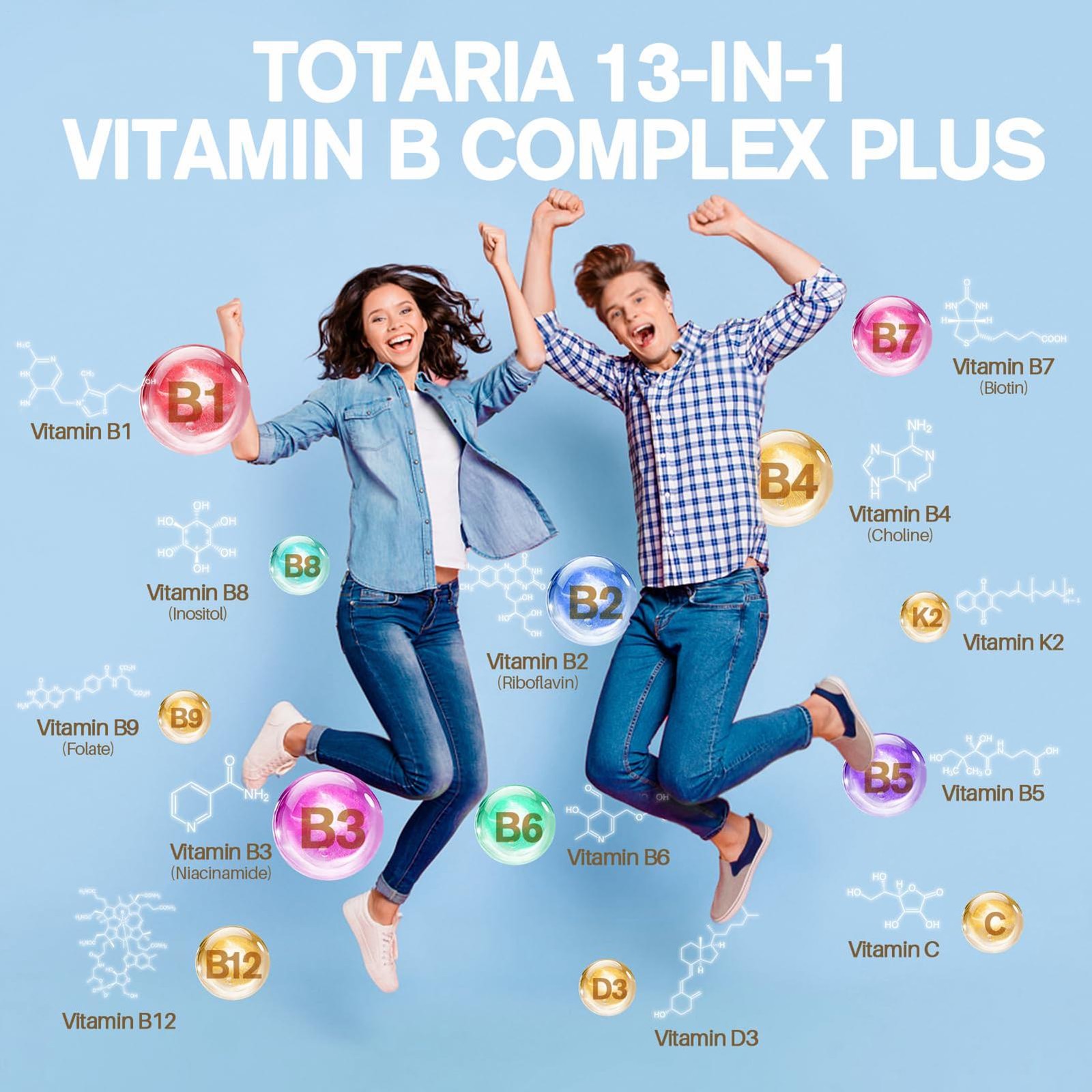 13-In-1 Vitamin B Complex plus with Vitamin B1, B2, B3 (Niacinamide), B4, B5, B6