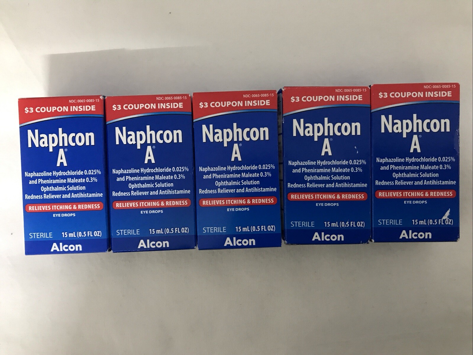 Exp 05/2027) 5 Boxes Naphcon A Eye Allergy Relief Drops 15 ml(0.5oz)