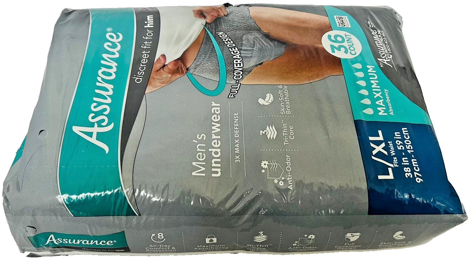 Assurance Men’s Incontinence Underwear L/XL Maximum Absorbency 36 Count