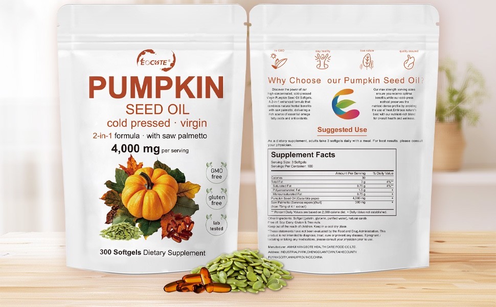 Pumpkin Seed Oil Saw Palmetto 4000mg Softgels Natural Prostate Support Free ship
