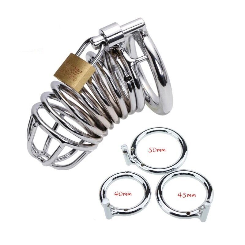 Metal Stainless Steel Chastity Cage Device for Male Lockable Restraint Rings Men
