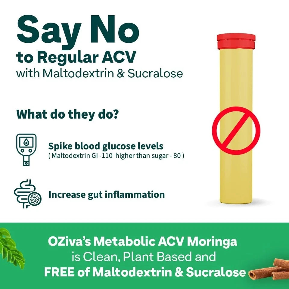 OZiva ACV Moringa Control Cravings Apple Cider Vinegar Cinnamon Guggul Pack of 8