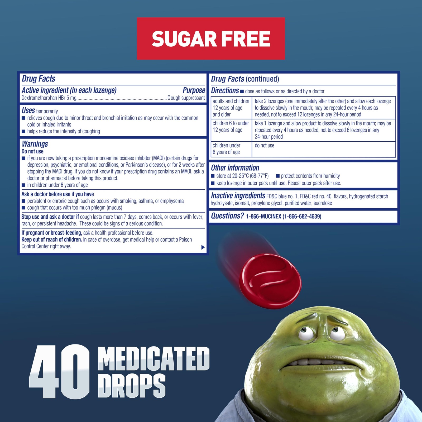 Mucinex Instasoothe Sugar Free Cough Drops, Cough Medicine for Adults with