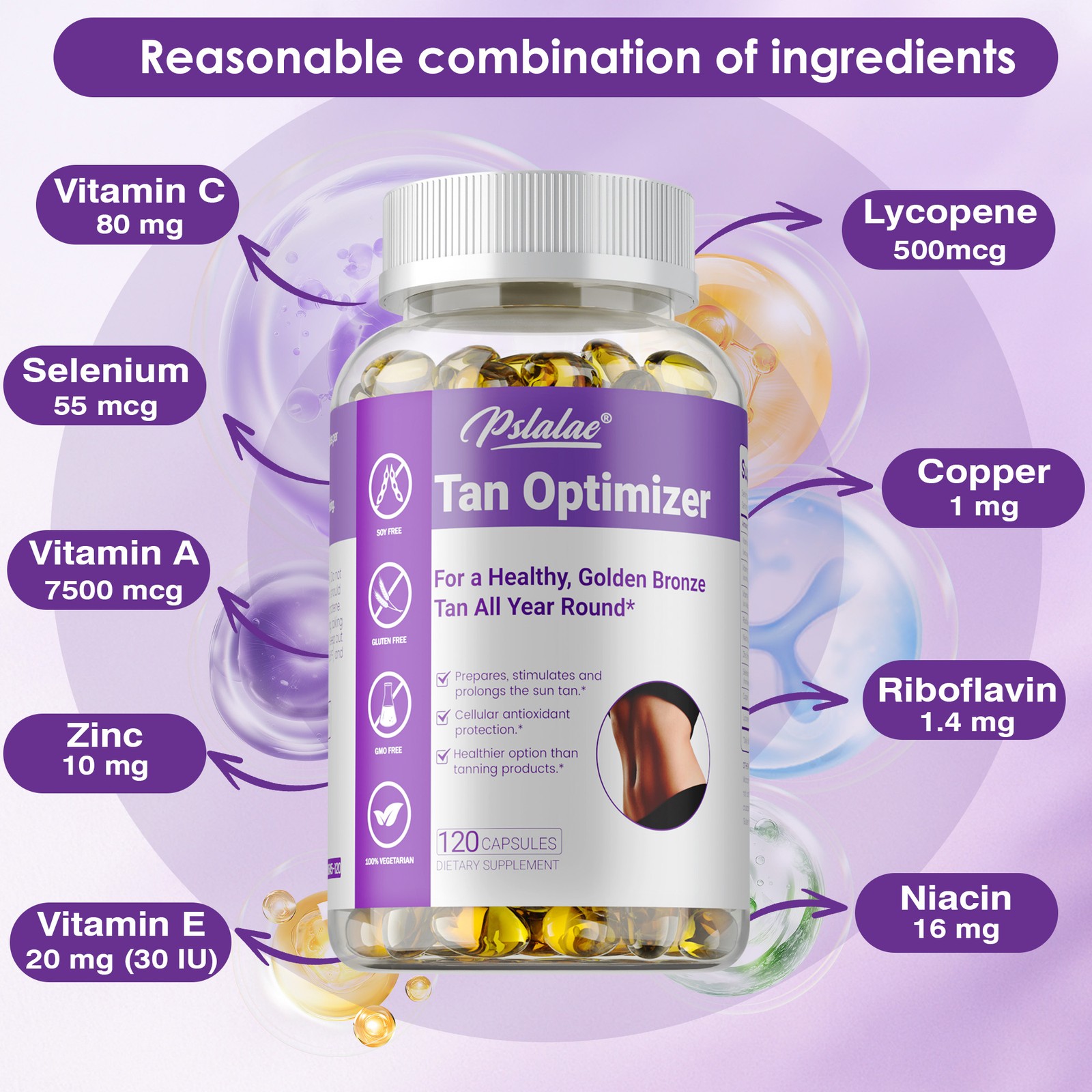 Tan Optimizer 120pcs – Natural Tanning,Improve Dryness and Roughness,Skin Health