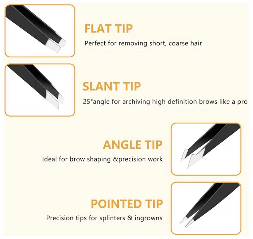 Stainless Steel Rust-Resistant Tweezer Set Flat Slant Angled Pointed 3.78″