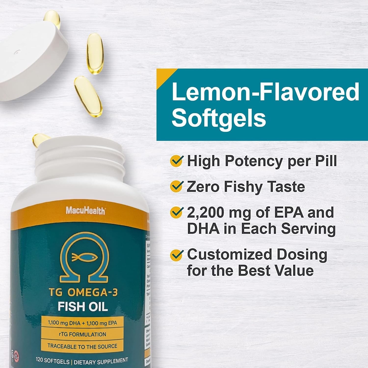Omega 3 Fish Oil 1100mg DHA,1100mg EPA, Eye Brain Health Supplement,120 Softgels