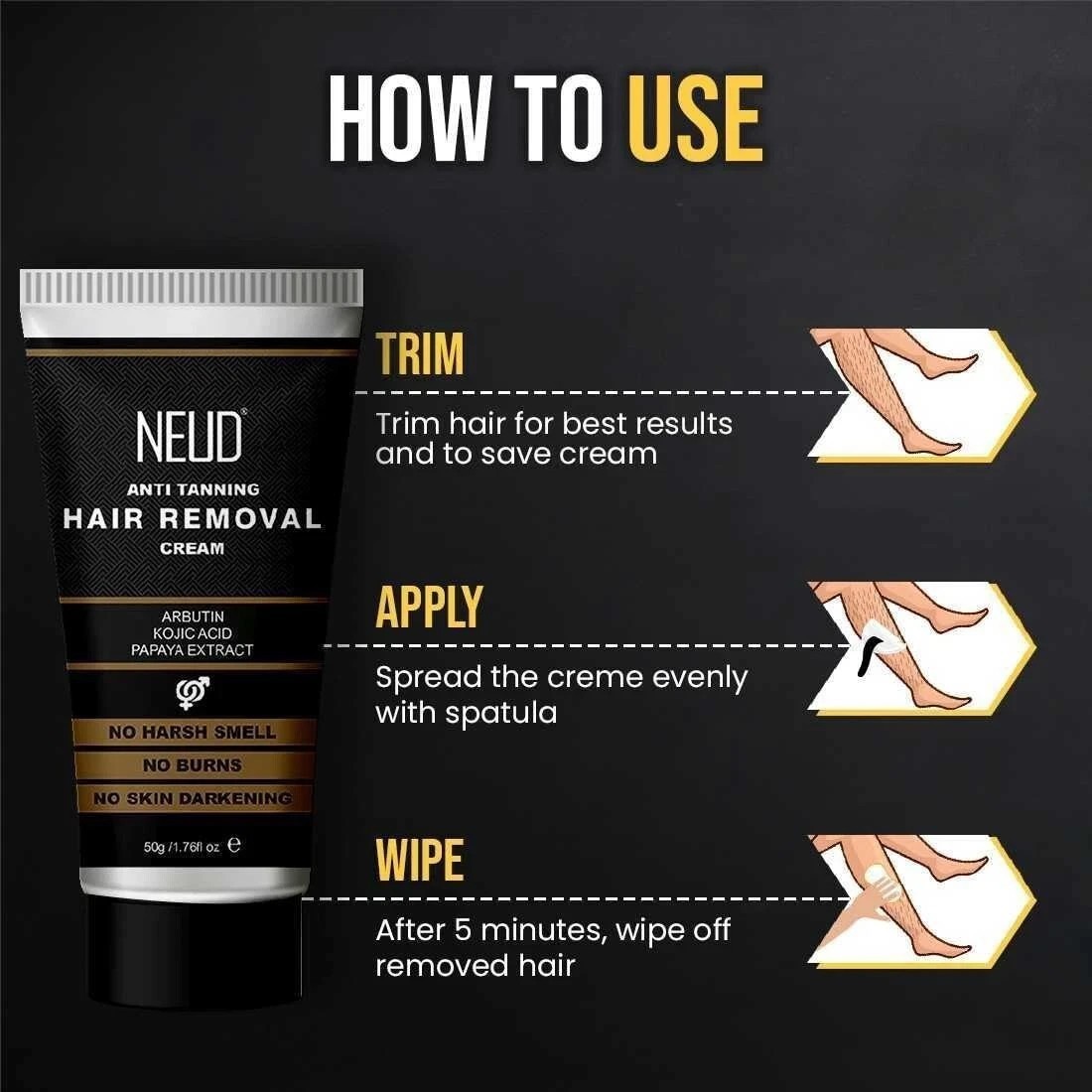 Anti-Tanning Hair Removal Cream for Arms, Legs, Chest and Back Men and Women