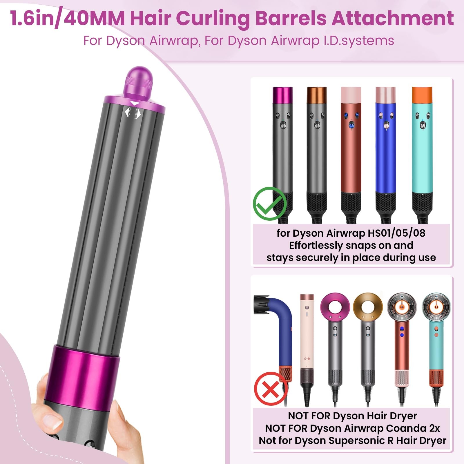 PUREGUST 1.6IN Long Hair Barrels Attachment Compatible with Dyson Airwrap HS01 H