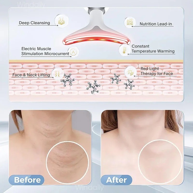 7 Colors Face Neck Massager Facial Lifting Device Skin Tightening Anti Wrinkle