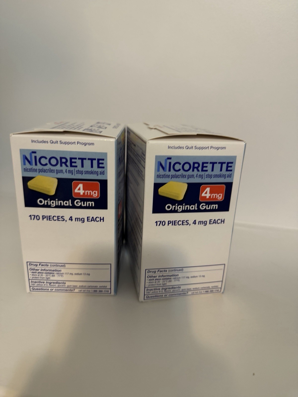 Nicorette 4mg Coated White Original Gum 170 Pieces, Exp. 6/27 + 10/26 New Sealed