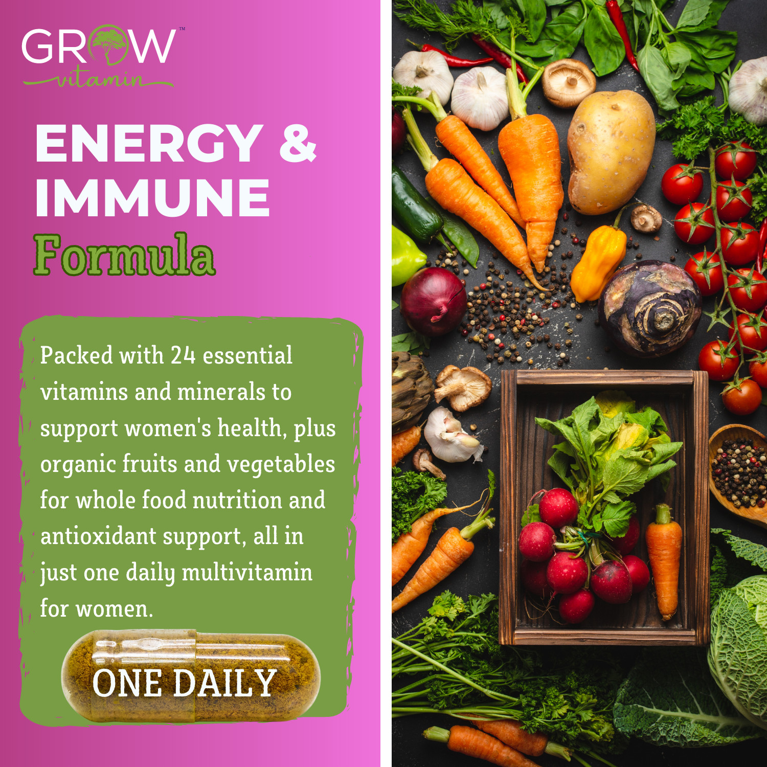 Women Organic Whole food multivitamin & Multi-Mineral, One Daily, 60 days supply