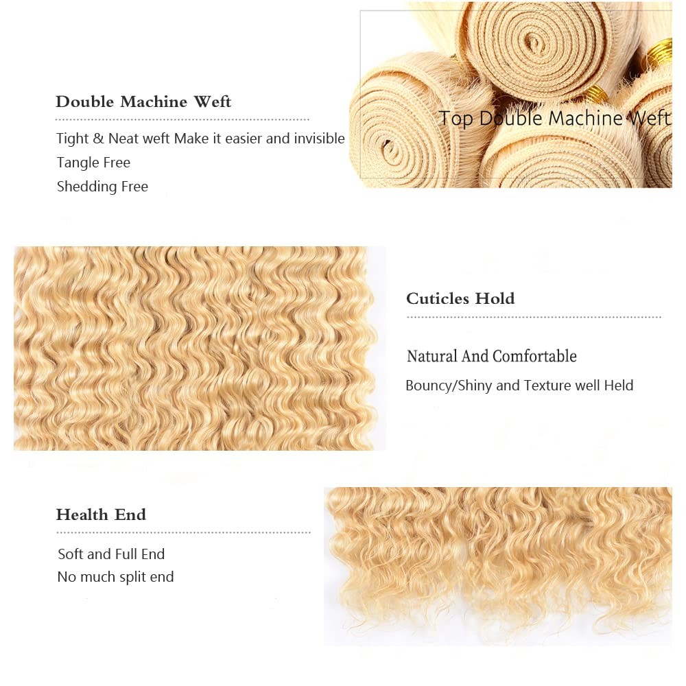 Younghann 30 32 34 Inch Blonde Human Hair Bundles Color 613 Deep Wave Bundles