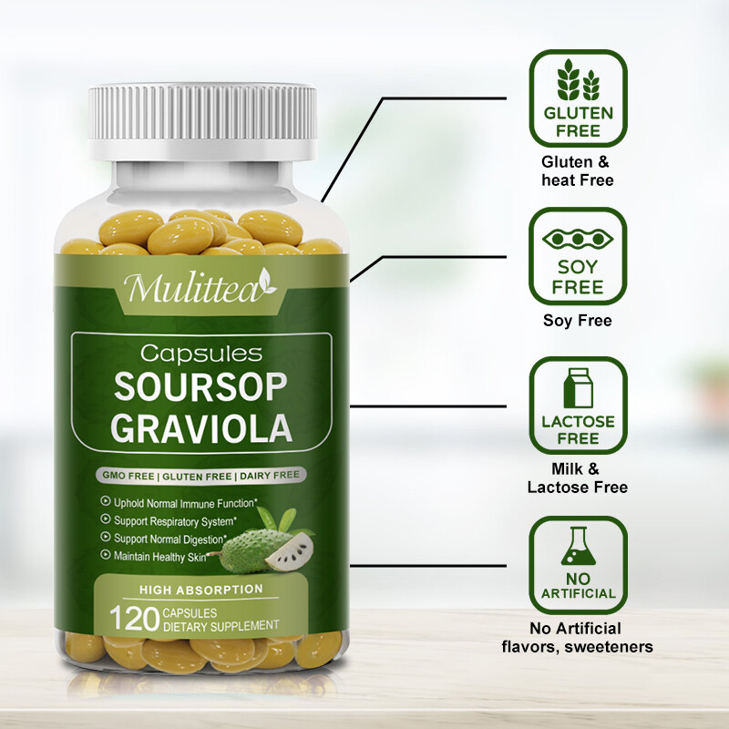 Soursop GRAVIOLA EXTRACT 1000mg 60days Guanabana Annona Antioxidant 120 capsules