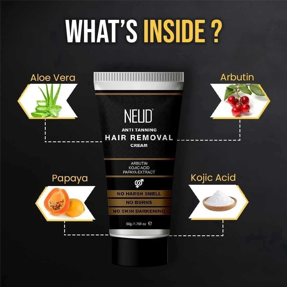 Anti-Tanning Hair Removal Cream for Arms, Legs, Chest and Back Men and Women