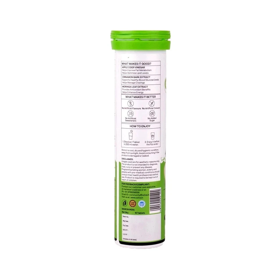 OZiva ACV Moringa Control Cravings Apple Cider Vinegar Cinnamon Guggul Pack of 8