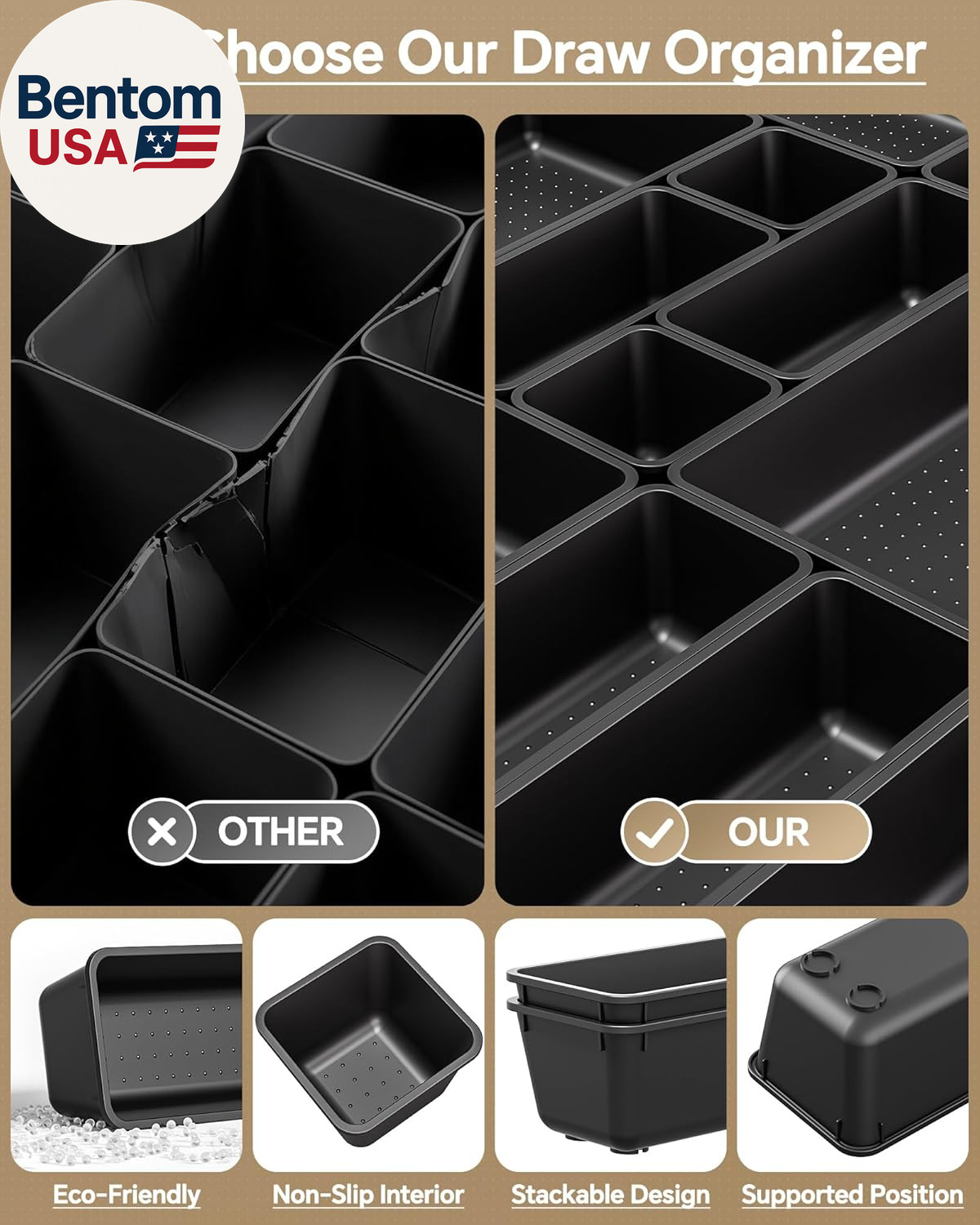 25 PCS Plastic Drawer Organizers Set, 4 Sizes Vanity Organizer, Makeup and Desk