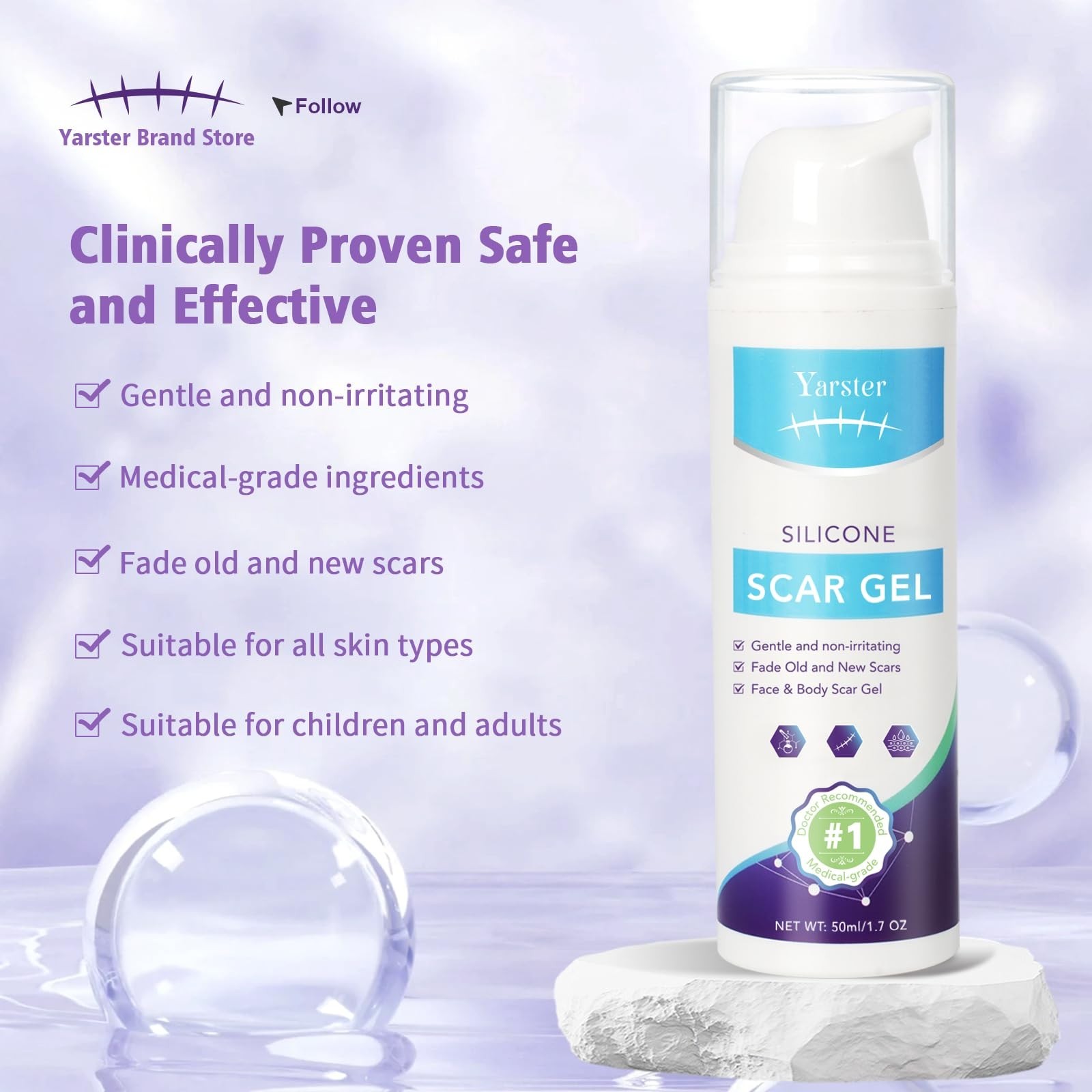 Medical Grade Silicone Scar Gel for Surgical & Acne Scars, 1.7oz – Fast Healing